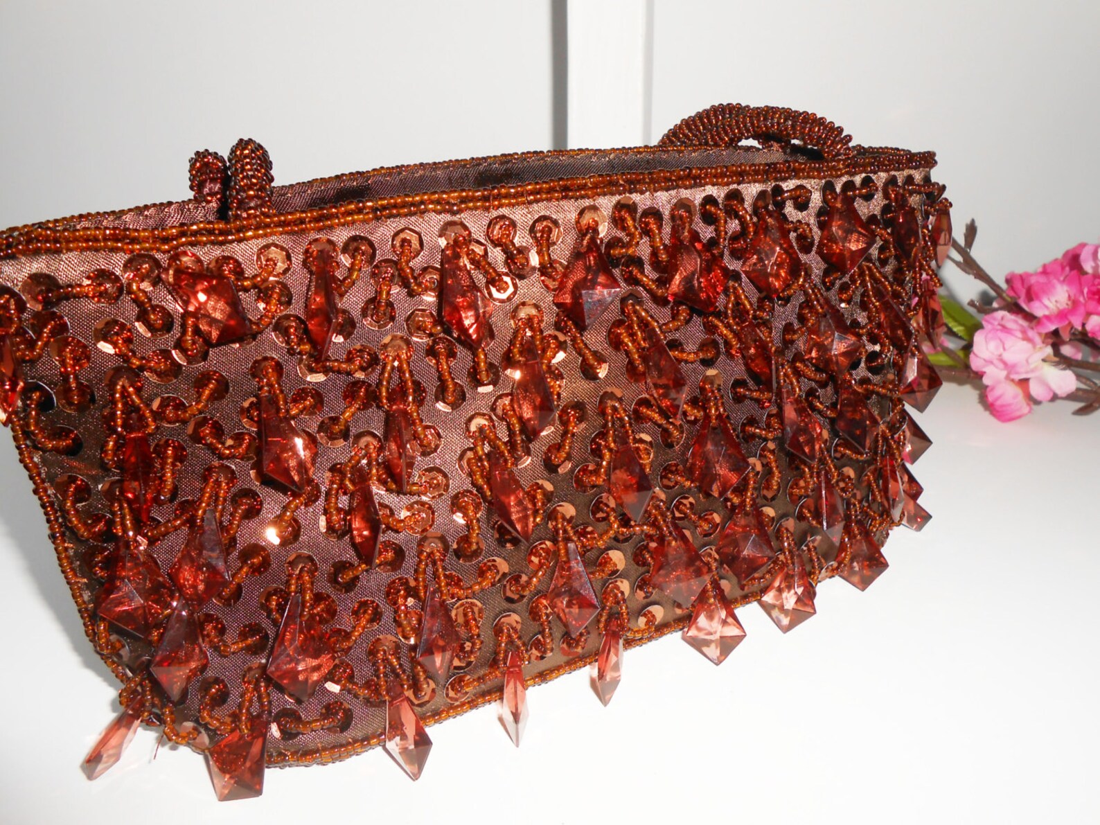 Vintage Copper Evening Bag Glamorous Copper Beaded Handbag Etsy