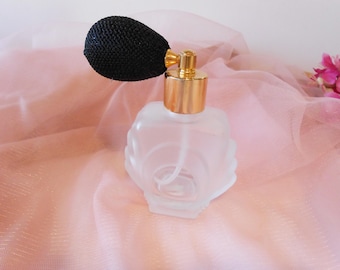 Vintage Perfume Bottle with Atomizer, Frosted Glass,