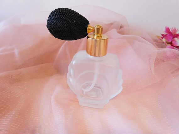 Vintage Perfume Bottle with Atomizer, Frosted Glass,