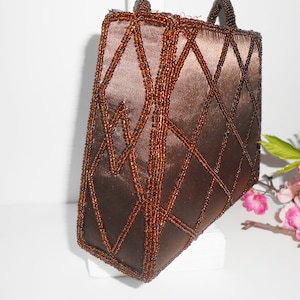 Brown Beaded Evening Bag, Copper Bead Accents, Jewel Tone Handbag, After Five Bag EB-0097