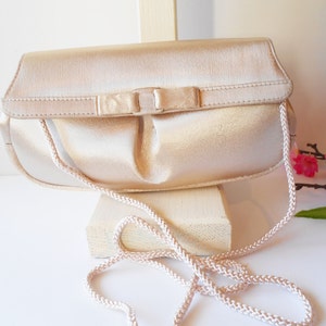 Champagne Taffeta Evening Bag,  Pale Gold Vintage Clutch Handbag, Special Occasion, Mother Bride Bag EB-0546