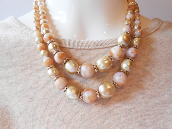 Pearl Bead Necklace, Pastel Marble Bead Accents, … - image 1