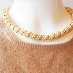 Vintage Pearl Choker Necklace, Gold Bead Rope, 16.5 Inch image 4