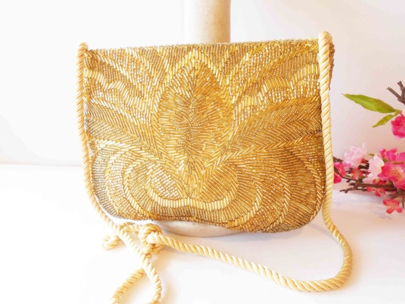 Vintage Gold Beaded Clutch Bag, Sparkly Gold Even… - image 4