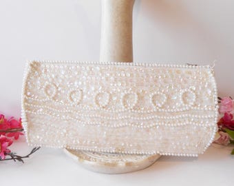 Vintage Iridescent Pearl Beaded Wedding Clutch EB 0769