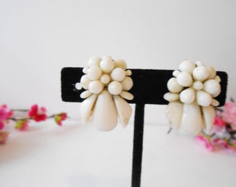 1950s Milk Glass Earrings, Clip-On Earrings