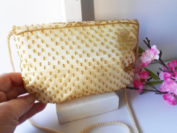 Vintage Gold Beaded Evening Bag, Beaded Clutch EB… - image 3