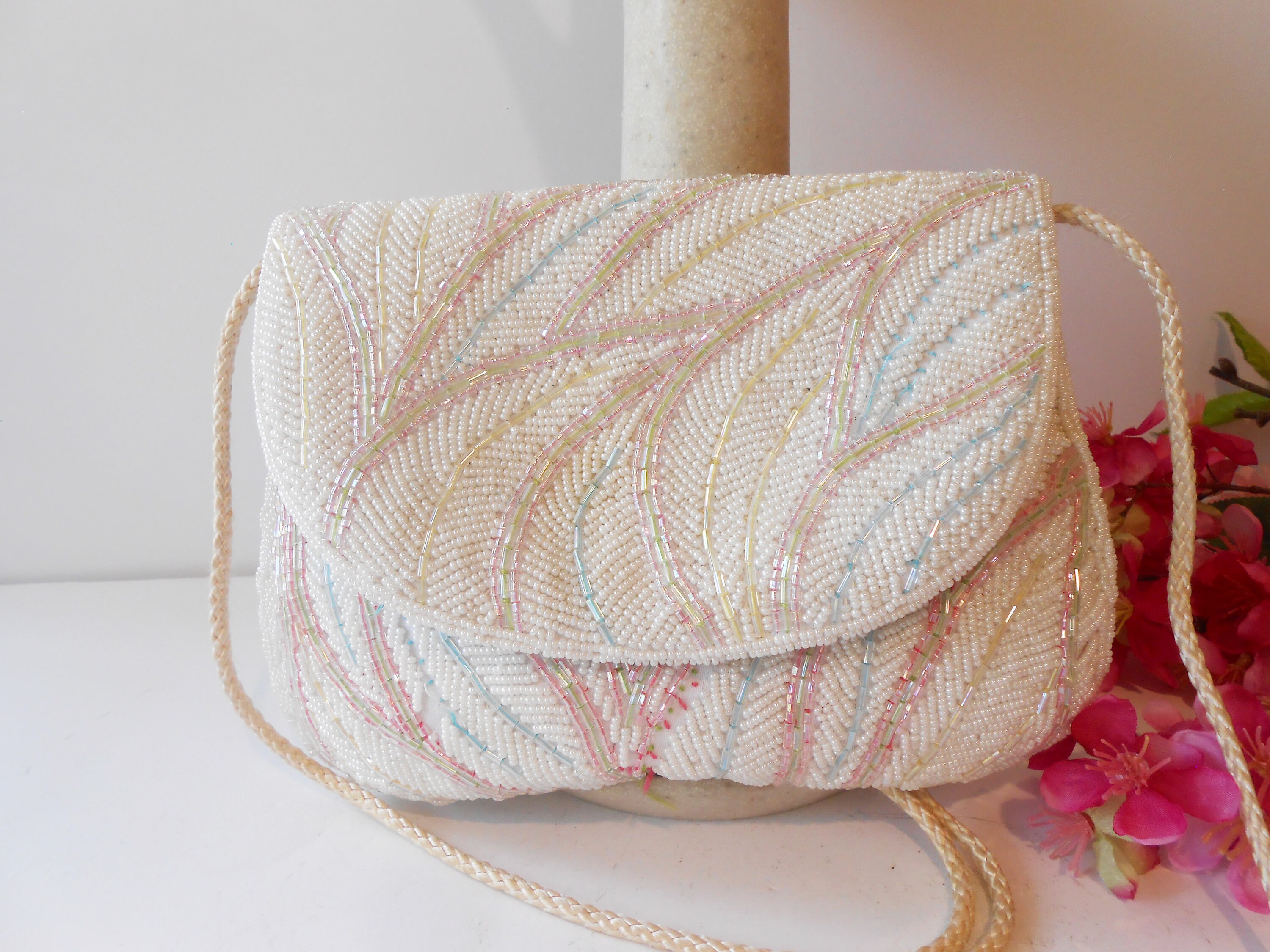 la regale white beaded purse