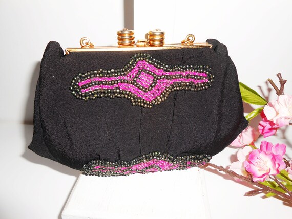 1950's Evening Bag,  Pink Black Beading, Petite B… - image 5