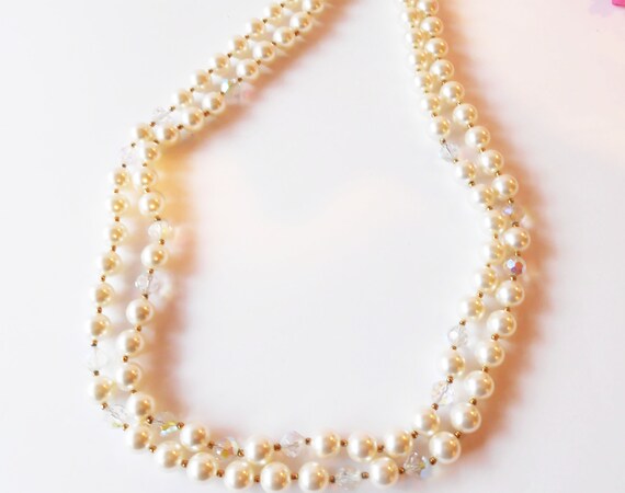 【VINTAGE HOLLYWOOD】Pearl n Crystal Beads Necklace VINTAGE HOLLYWOOD】Pearl n Crystal Beads Necklace