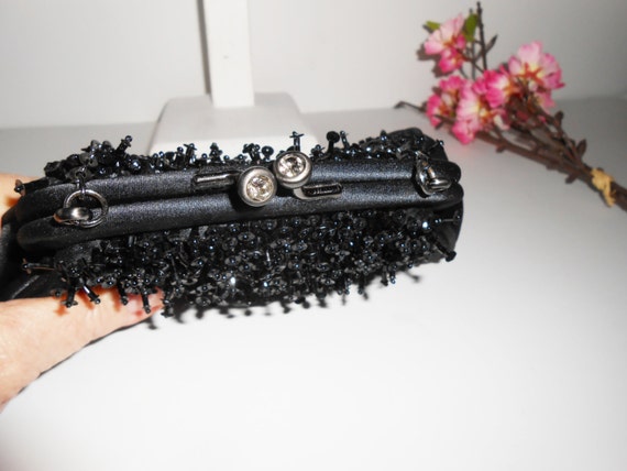 Vintage Black Evening Bag, Vintage Beaded Bag, Sp… - image 3