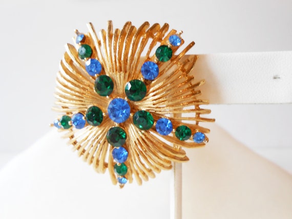 1950's Blue Green Brooch, Colorful Lisner Brooch,… - image 3