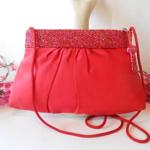 Vintage Red Evening Bag, Beaded Clutch Bag, EB-0448