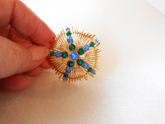 1950's Blue Green Brooch, Colorful Lisner Brooch,… - image 4