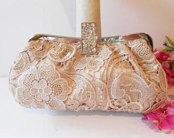 Beige Lace Clutch Evening Bag, Wedding Purse, EB-0224