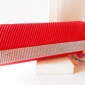 Red Beaded Clutch Bag, Holiday Handbag EB-0614