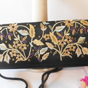 Vintage Black Embroidery Evening Bag, Glamorous Multi-Color, Blue Purple Gold Sparkly Clutch Bag, Special Occasion Bag  EB-0409
