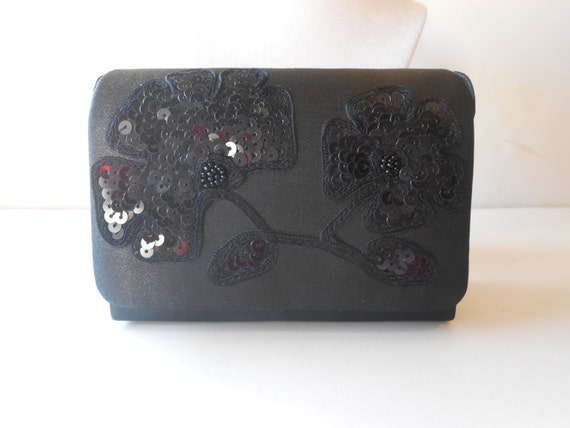 Vintage Black Evening Bag, Glamorous Black Beaded… - image 3