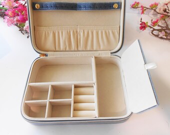 Coffret à bijoux vintage pour femme, en velours bleu