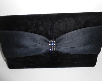 Black Evening Bag, Vintage Handbag, Black Clutch Bag, Black Evening Purse, La Regale,Glamorous Purse, Rhinestone Trim, Elegant EB-0557