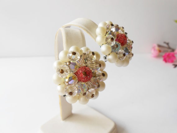 1950's Bead Earrings, Clip-On Earrings, Pearls an… - image 6