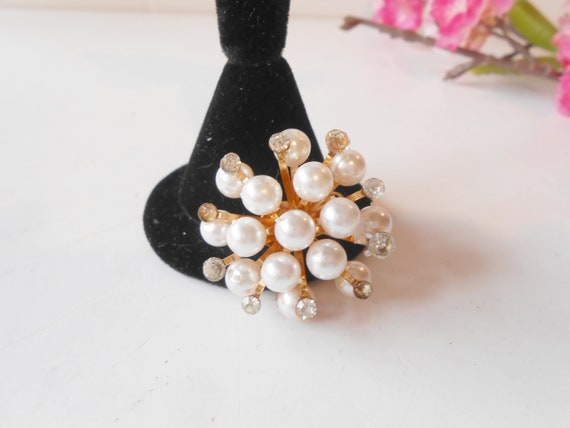 Pearl and Rhinestone Earrings, Vintage Pearl Rhin… - image 3