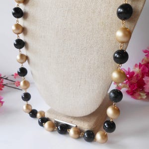 Champagne Pearl Black Bead Necklace, Vintage Pearl Necklace, Champagne Pearl Beads, Single Strand Necklace, Jewelry Gift for Her