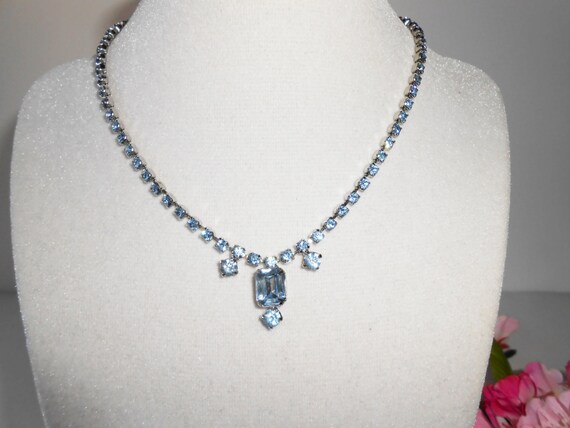 Blue Rhinestone Necklace, 1950s Blue Necklace, Rh… - image 5