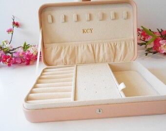 Pink Tweed Ladies Jewelry Case, Vintage Travel Case