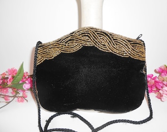 Vintage Black Velvet Evening Bag, Black Clutch EB-0720