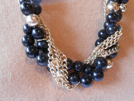 Vintage Black Gold Necklace, Multi-Strand Gold an… - image 3