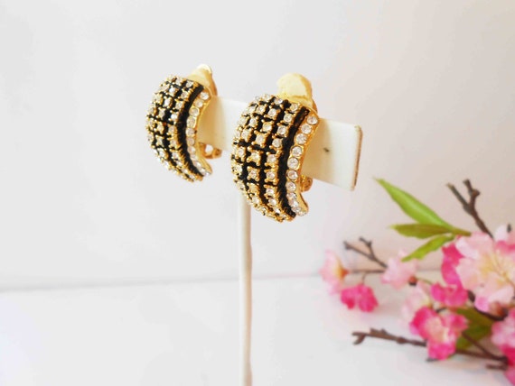 Vintage Rhinestone Earrings, Dome Top Clip On - image 2