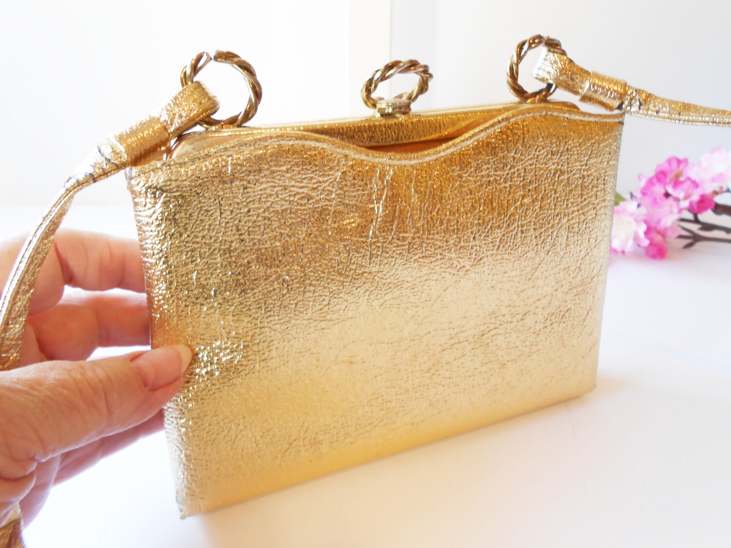 gold evening handbag