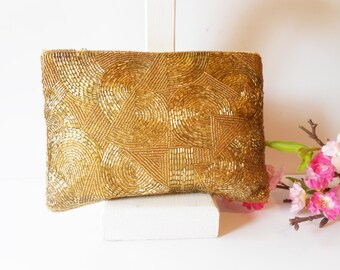 beaded gold clutch