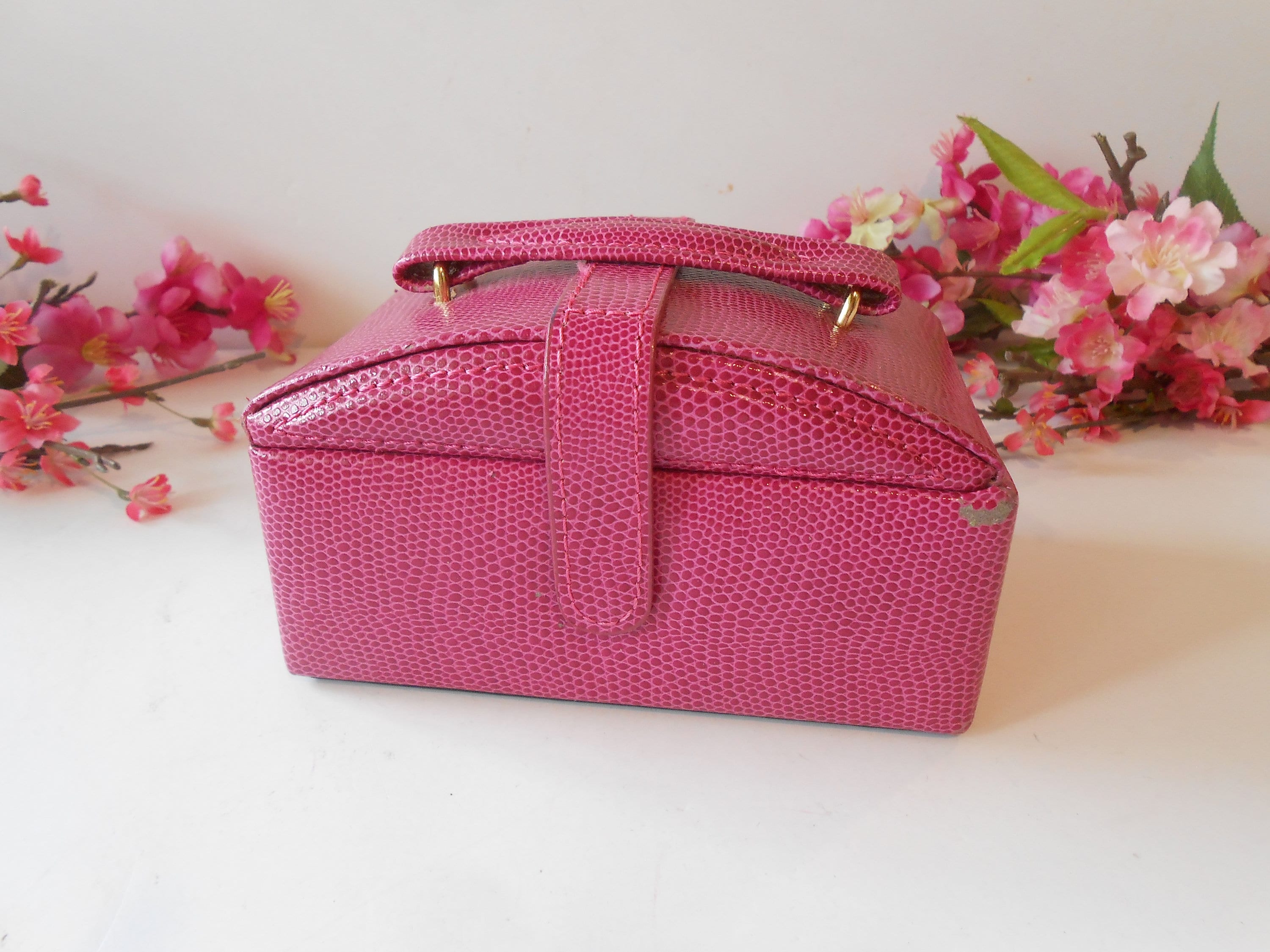 Pink Leather Jewelry Case Travel Jewelry Case Vintage Leather Case Pink Storage Case Gift for Her Etsy