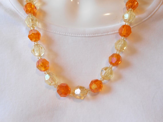 Vintage Austrian Crystal Necklace, Orange Yellow … - image 1