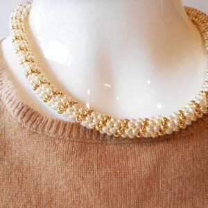 Vintage Pearl Choker Necklace, Gold Bead Rope, 16.5 Inch image 3