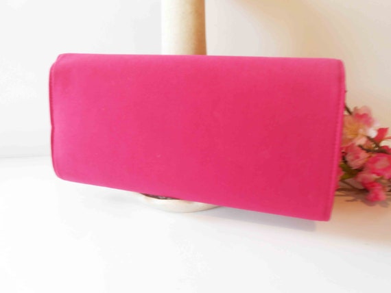 Raspberry Taffeta Clutch Evening Bag, Vintage Ras… - image 3