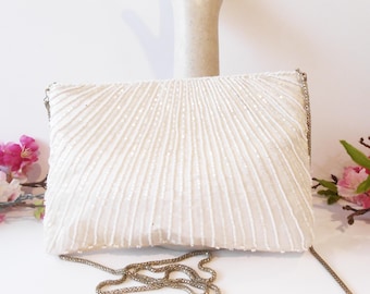 White Beaded Wedding Purse, Bridal Clutch Bag, EB-0446