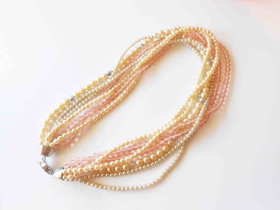 Pearl Necklace Blush Pink Beads, Vintage 80's Pea… - image 2