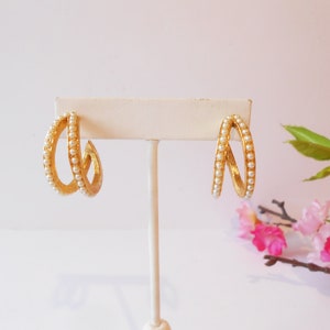 Pearl Wedding Earrings, Vintage Pearl Hoop Earrings, Double Hoop, Pearl Pierced Earrings, Jewelry Gift for Her,