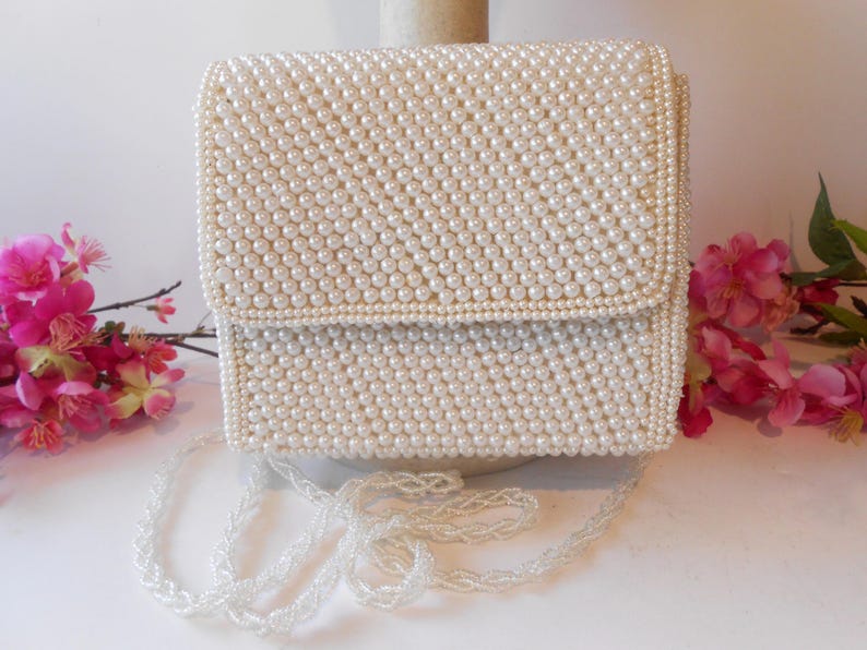 Pearl Iridescent Beaded Bridal Clutch Bag, Wedding Bag for Bride, Pearl