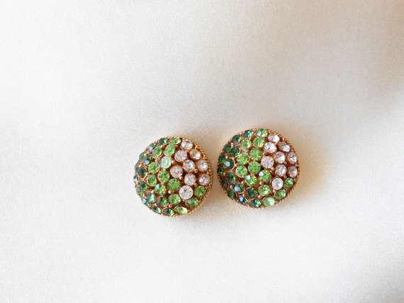 Vintage Green Rhinestone Earrings, Glamorous Gree… - image 4