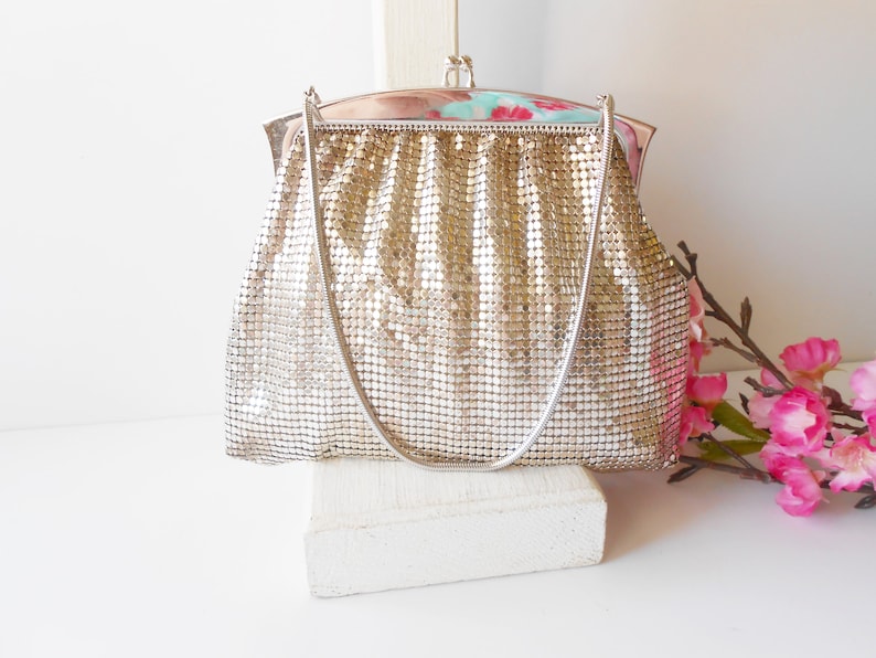 Wife Birthday Gift EB-0441 Special Occasion Bag Wedding Handbag Vintage Whiting Davis Silver Mesh Evening Bag