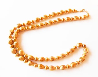 Gold Bead Necklace, Single Strand, Gold Beads, Daytime to Evening, Jewelry Gift for Her