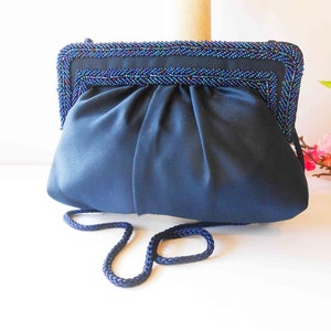 Bolso vintage con cuentas azules, bolso clutch con cuentas azules, después de cinco bolsos, bolso de vacaciones EB-0407