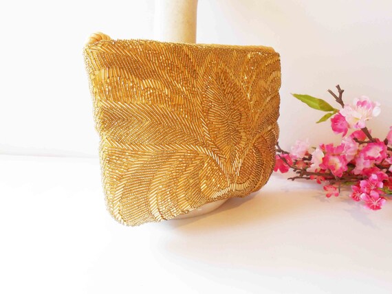 Vintage Gold Beaded Clutch Bag, Sparkly Gold Even… - image 8