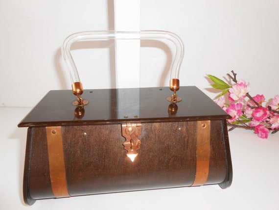 1950s Lucite Box Purse, Lucite Handbag, 50s Florid