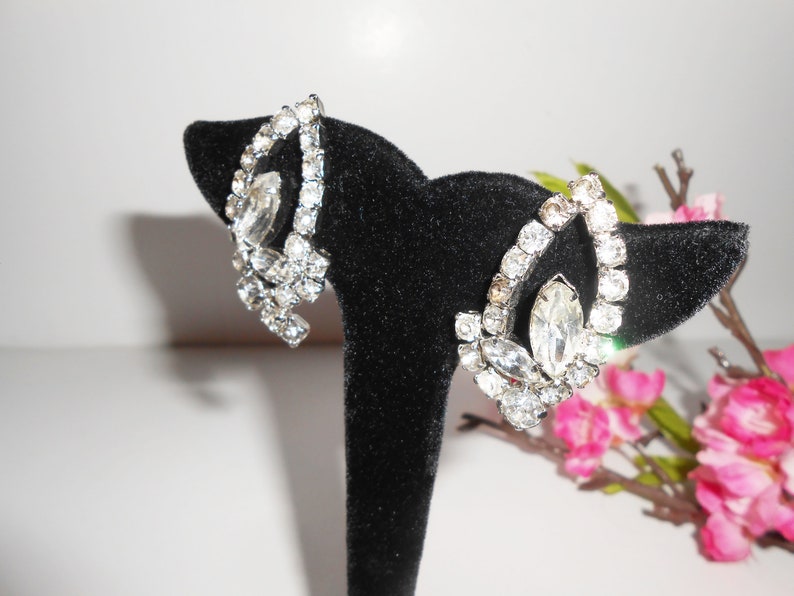 Vintage Rhinestone Earrings, Glamorous Statement Earrings, Clip-On, Jewelry Gift for Her image 5