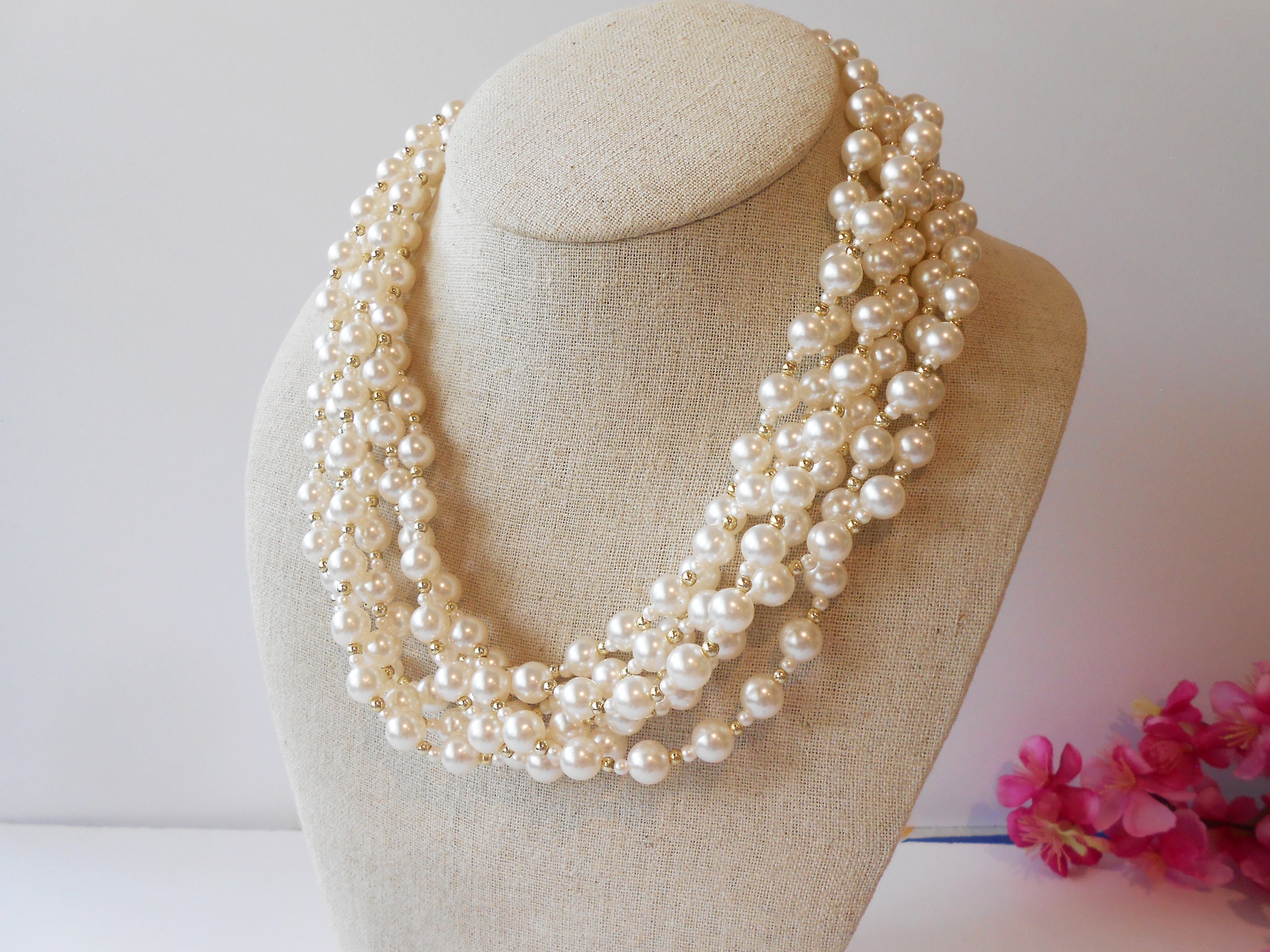 Multi Strand Pearl Necklace, Six Strand Pearl Beads, 8 Mm